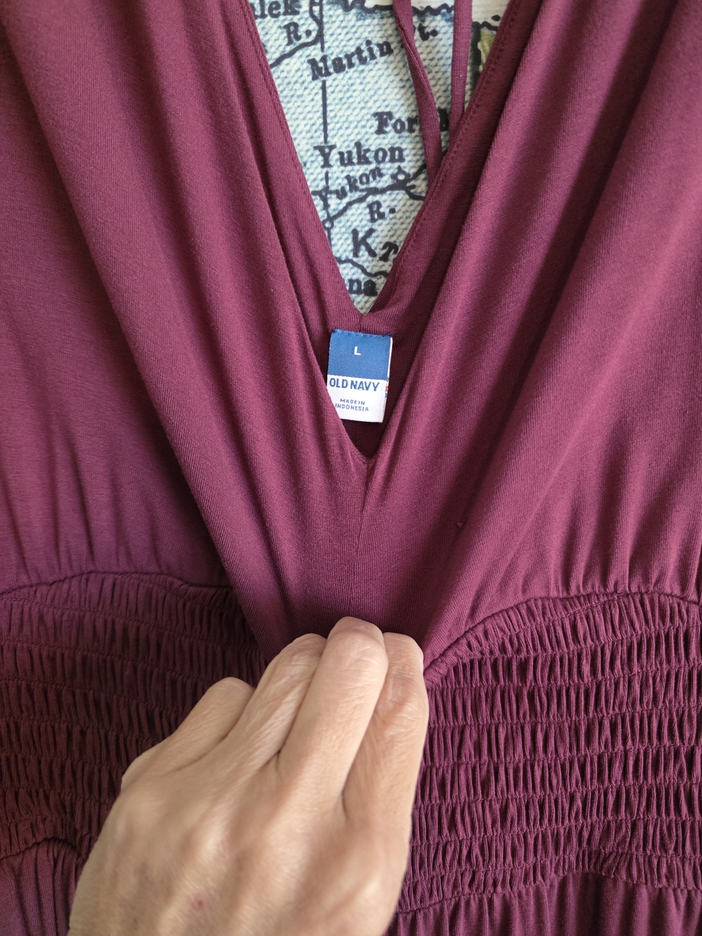Old Navy Deep Plum V-Neck Jumpsuit with Smocked Waist - Picture 2 of 4